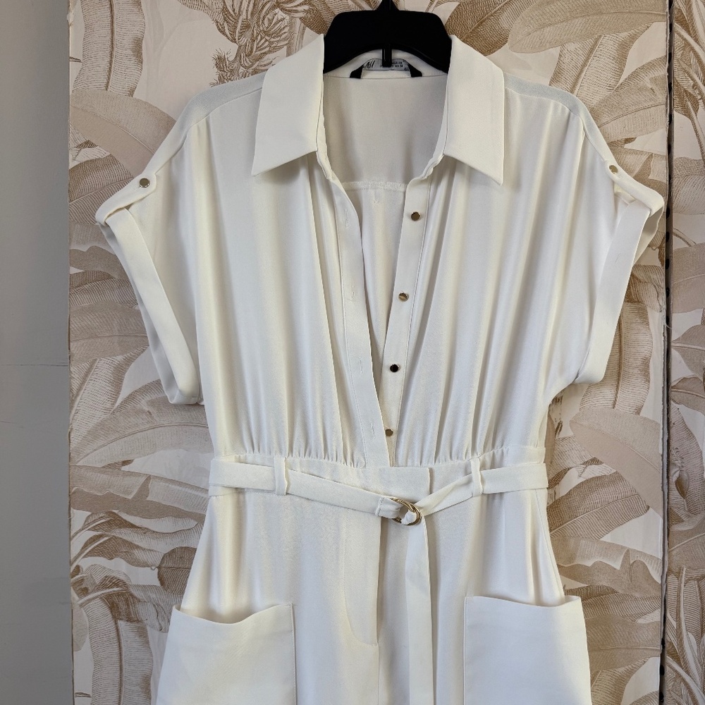 Ivory Belted Shirt Dress – Chic Collared Mini with Pockets ZARA - Picture 2 of 7